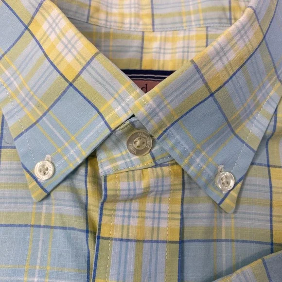 Vineyard Vines Men's Murray Shirt short sleeve Yellow Teal Summer Plaid Size M - Picture 2 of 13
